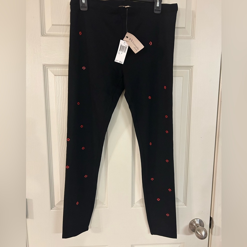 NWT Philosophy black embellished red lip leggings Medium